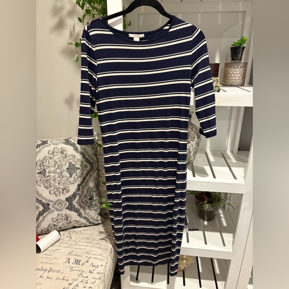 Forever 21 Navy and White Striped Long Sleeve Dress